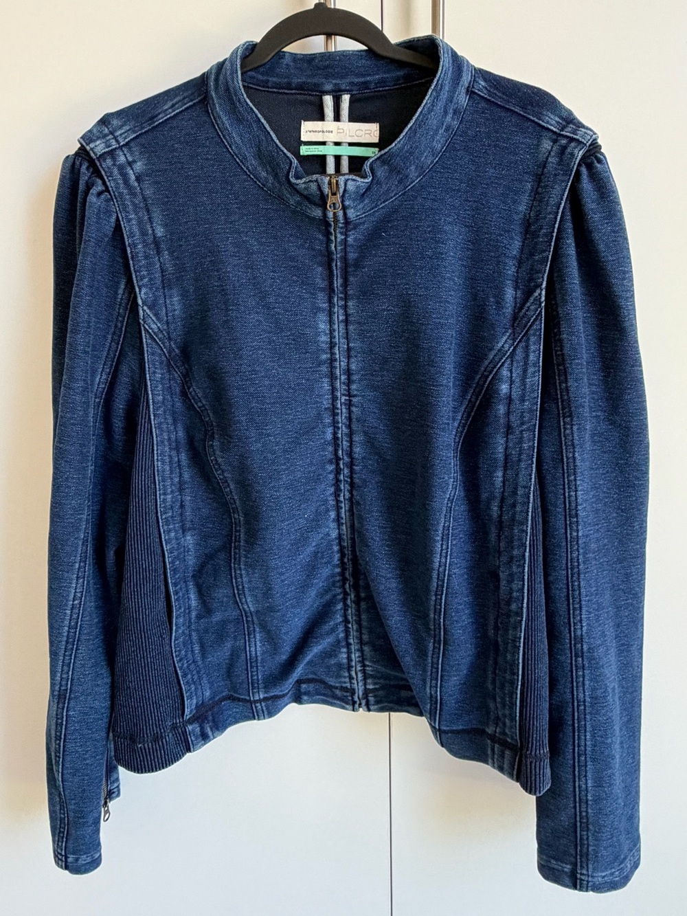 Anthropologie Pilcro Denim Moto Jacket 3X Indigo Blue Stretch Zip Plus Size - Picture 2 of 12